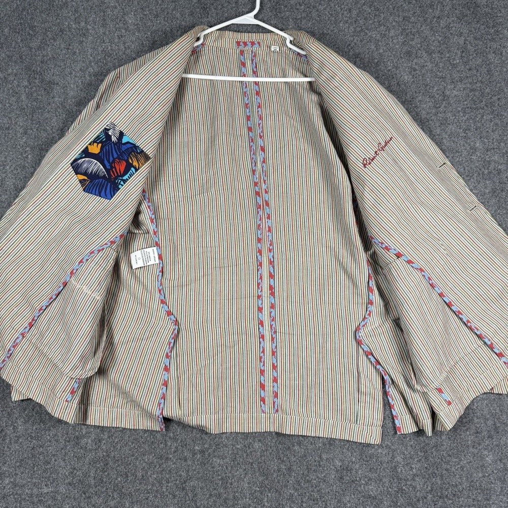 🧥 Robert Graham Mens Blazer Jacket 48 Striped Linen Cotton Classic Fit Unlined